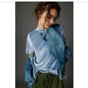 NWT Anthropologie Krisha Velvet Mock Neck Blouse Size XL